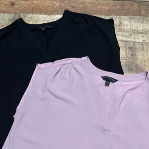 Banana Republic Bundle 2 Women's Capsule Cap Sleeve V-Neck Tunic Blouse Top Sz L